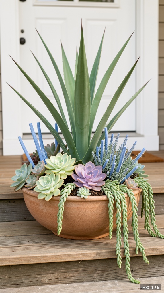 Layered blue-green succulent bowl