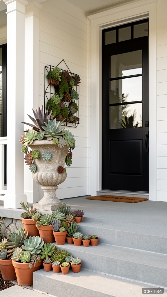 Modern farmhouse succulent entrance